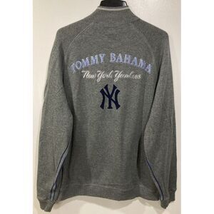 Tommy Bahama New York Yankees 1/4 Zip Pullover Sweater Gray Men's XL Embroidered